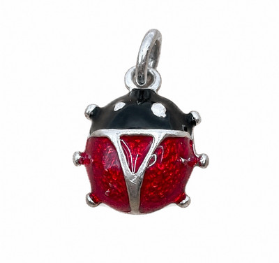 Vintage Sterling Silber 925 rot & schwarz Emaille Marienkäfer Charm Anhänger