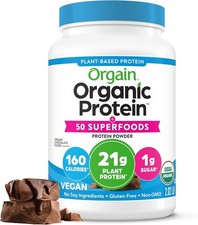 Orgain Organic Vegan Protein  50 Superfoods Powder, Creamy Chocolate Fudge 2LB