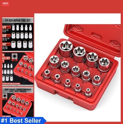 E-Torx Socket Set 14 Piece External Torx Star Sockets E4 to E24 1/4 3/8 1/2