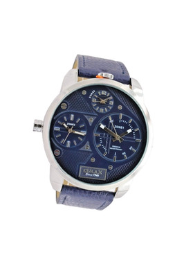 XXL Omax Monster Watch Herren Armband Uhr Dual Triple Timer Schwarz Blau 58mm
