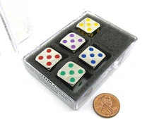 Pack of 5 D6 15mm Metal Dice - Silver with Blue, Green, Purple, Red, and Yellow