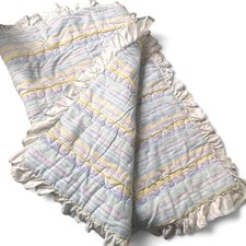 Vintage Pastel Striped Ruffled Baby Quilt Blanket Soft Nursery Decor