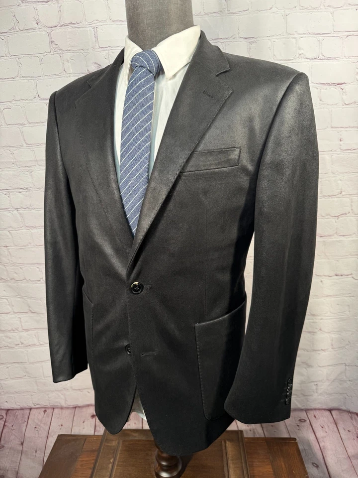 ENZO Hombres Negro IMITACIÓN CUERO AJUSTE REGULAR 2 Botones Sobre Abrigo Blazer Chaqueta TALLA 40S Foto 2 de 4