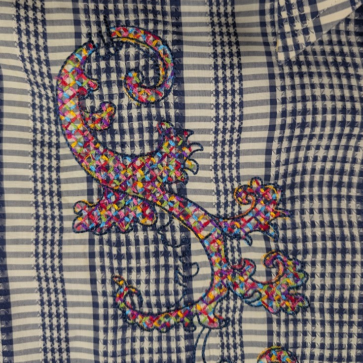 Robert Graham Print Shirt Flip Cuff Men MED Embroidered Cotton Blue ...