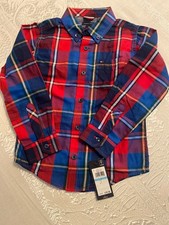 NWT Boys Tommy Hilfiger Long Sleeve Blue/Multi Plaid Shirt - Size 5