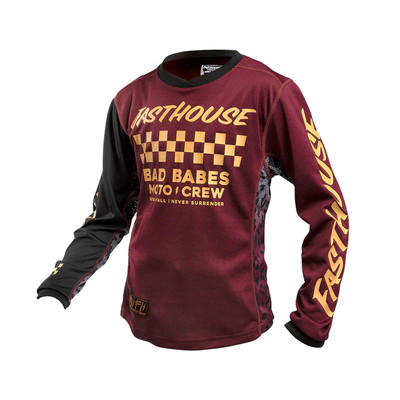 Fasthouse Girl's Grindhouse Golden Crew Long Sleeve Jersey 2021 Maroon Ys