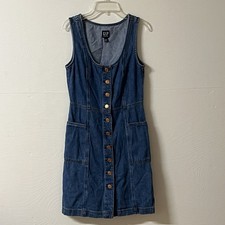 Gap Button Down Denim Dress Pockets Size 2 Western Cowgirl Rodeo