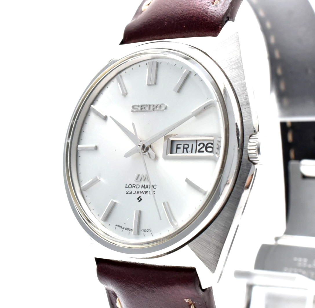 Vintage Seiko Lord Matic 5606-7000 Silver Dial Automatic Day Date 23J Men’s Watc
