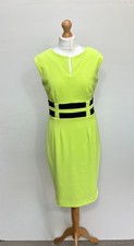 Roman Dress Womens 12 Neon Yellow Black Waist Detail Sleeveless Pencil Bodycon