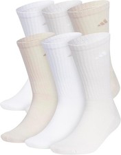 6-Pair Adidas Men's Athletic Cushioned Crew Socks, White Wonder Alumina Beige, L