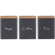 Set of 3  Airtight Kitchen Canisters, Metal Storage for Tea, Coffee, Sugar