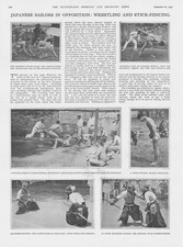 Japanese Sailors in Opposition : Wrestling & Stick Fencing - Vintage Print 1931