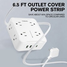 Power Strip with Multi Outlet USB C Charger 6.5 FT Extension Cord Flat Plug