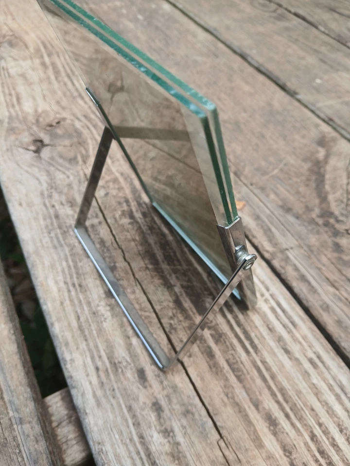 Винтажная хромированная стеклянная рамка для картин 1940-е арт-деко декор для туалетного столика с фотографией РЕДКАЯ - Изображение 2 из 4