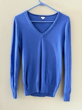J Crew Teddie Sweater Woman  s Small Blue Crewneck 100 Cotton Soft Logo