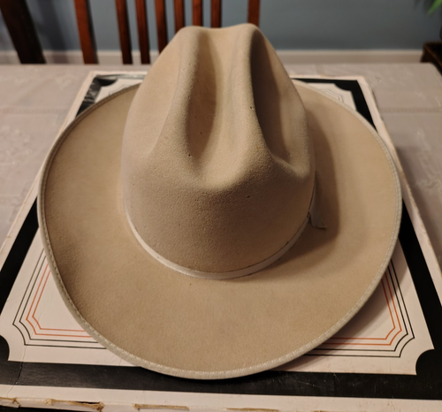 Chapeau Cowboy Vintage Stetson 3X Beaver XXX – Beige Avec Plume – Taille 7 – Occasion