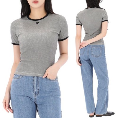 Courreges Kurzarm-T-Shirt mit Hahnentrittmuster 126JTS017JS0223 157297267