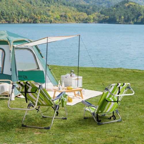 Green Stripes Beach Chair Oxford Cloth Aluminum Tube Bearing 24.8x27.56x38.98'' - Picture 19 of 19