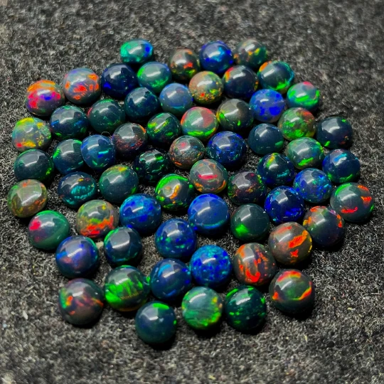 Amazing Quality Round Shape Natural Multi Fire Ethiopian Black Opal Cabochon Lot - Image 3 of 4
