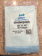Incontinence Bed Pads Disposable Underpads for Beds, Chairs,etc 30 x 30 10ct
