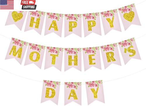 Happy Mother'S Day Banner Decorations - Assorted Color Floral Pattern Mom'S Garl