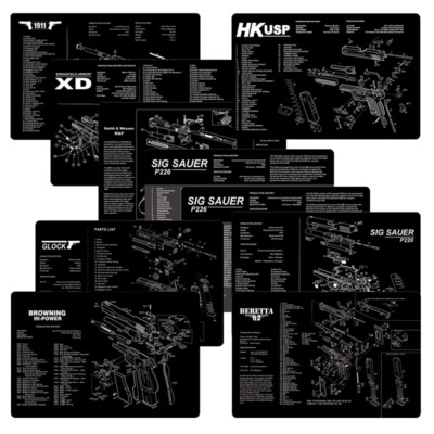 Tappetino Pulizia Armi Da Fuoco - In Gomma Con Diagramma Parti Per AR15, AK47, Pistole