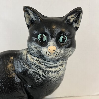 Vintage Cast Iron Cat Doorstop Large Hand Painted Heavy 11.5