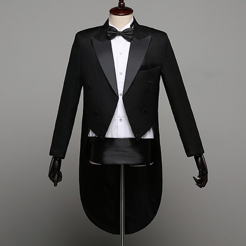 Boy's Gentlemen Formal Tuxedo Suit Set Lapel Jackets Long Pants Bow Tie Tailcoat - Picture 5 of 15