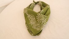 Hand Block Print Bandana Moss Green Bandana Georgette Pattern 21"x21" Big Scarf
