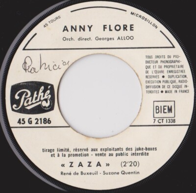 ANNY FLORE ZAZA / DOLOROSA FRENCH 45 SINGLE PROMO EMILE DECOTTY