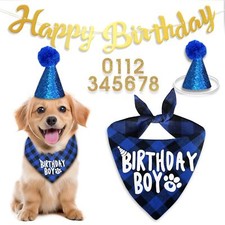 Dog Birthday Party Supplies Blue Birthday Bandana Hat Set with Numbers