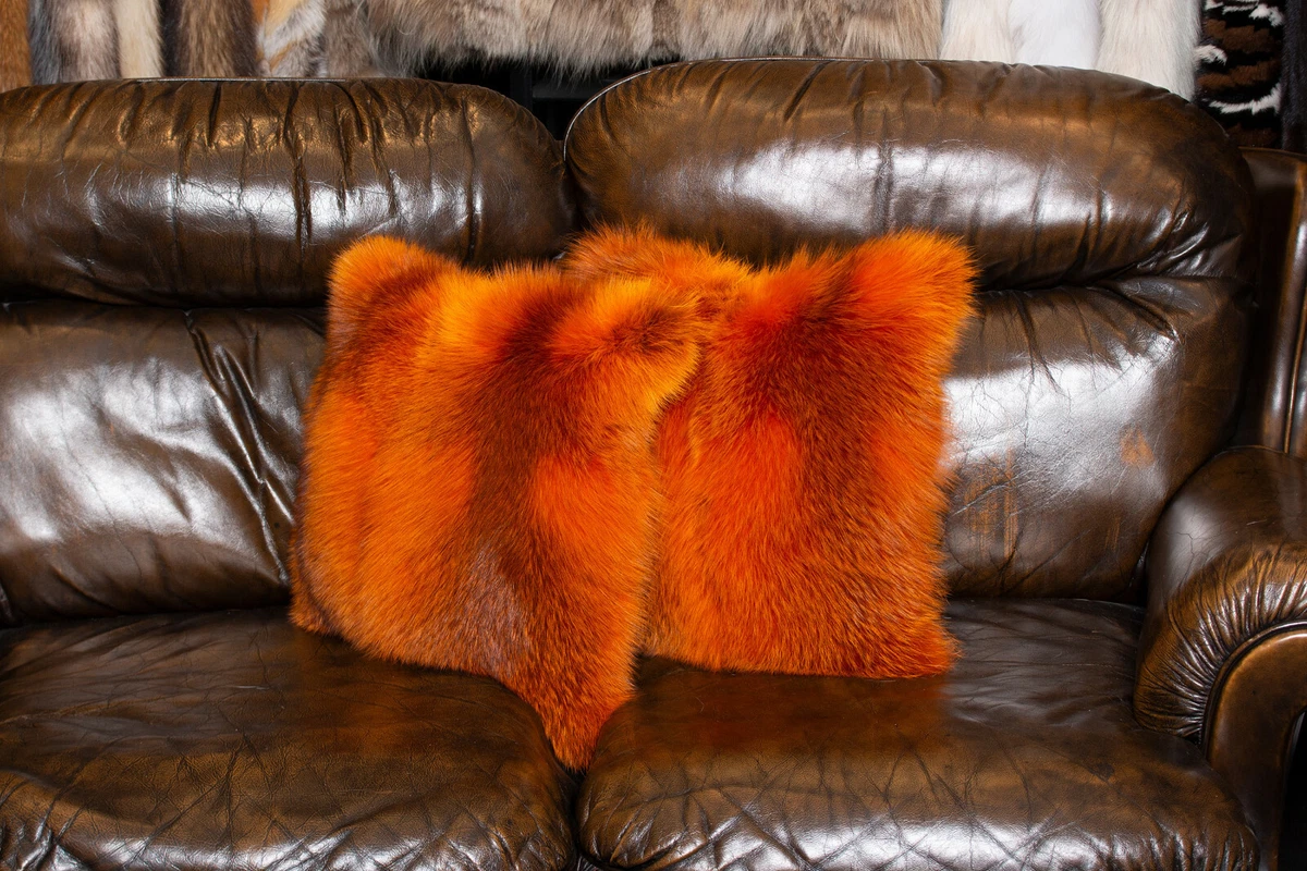 3200 Special Red Fox Fur Cushion in Orange Genuine European Red