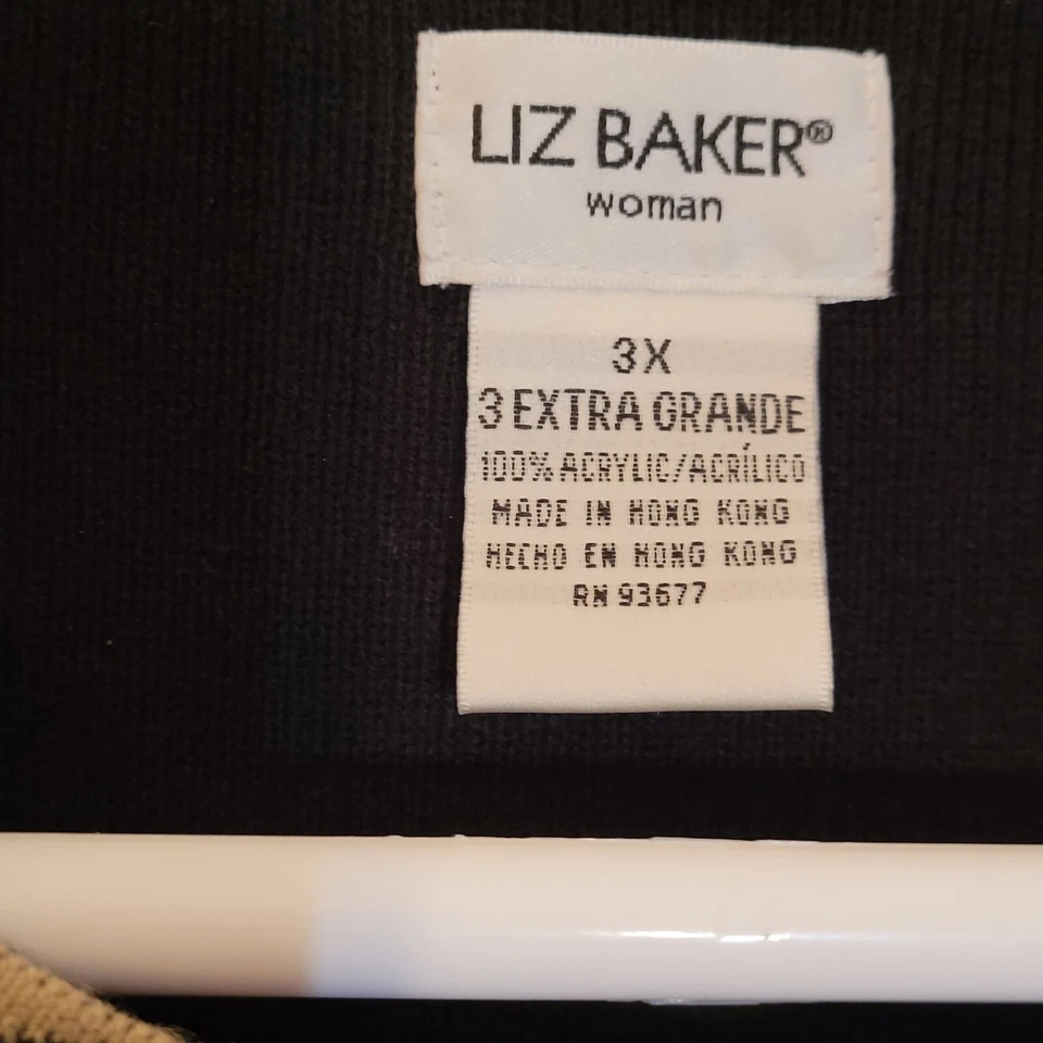 Cárdigan suéter Liz Baker Plus 3X negro con ribete de leopardo tostado para mujer Foto 4 de 4