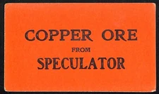Ore Car Trammer Sign "Copper Ore From Speculator" 4" x 6.75"