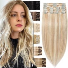 Clip In Real 100 Human Hair Extensions 8PCS Full Head 12" 14" 16" 18" 20" 22"
