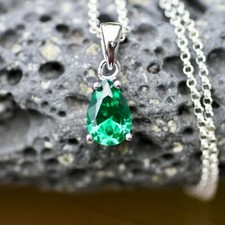 Lab Made Emerald Pendant Solid Sterling Silver 925 , May Birthstone