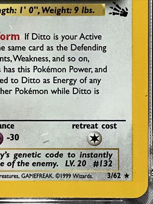 NEW CGC 10 GEM 1999 Pokemon Card Ditto 3/62 Holo Fossil NEW CGC 10 GEM 1999 Pokemon Card Ditto 3/62 Holo Fossil