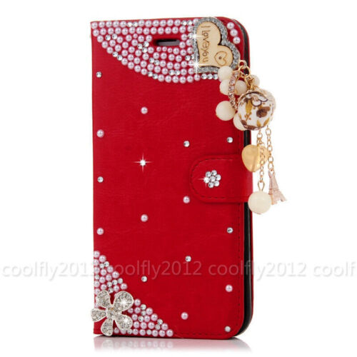 Bling Flip Leder Diamanten Geldbörse Damen Handy Abdeckung Etui für Motorola Nokia - Bild 11 von 18