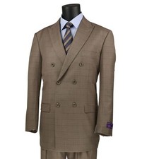 BIG  TALL Men's Tan Windowpane Double Breasted 6 Button Classic Fit Suit NWT