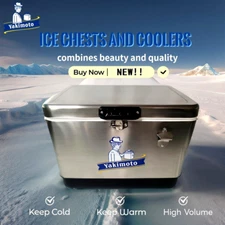 Yakimoto vintage metal ice chest with Bottle Opener ,51L silvery Cooler Portable