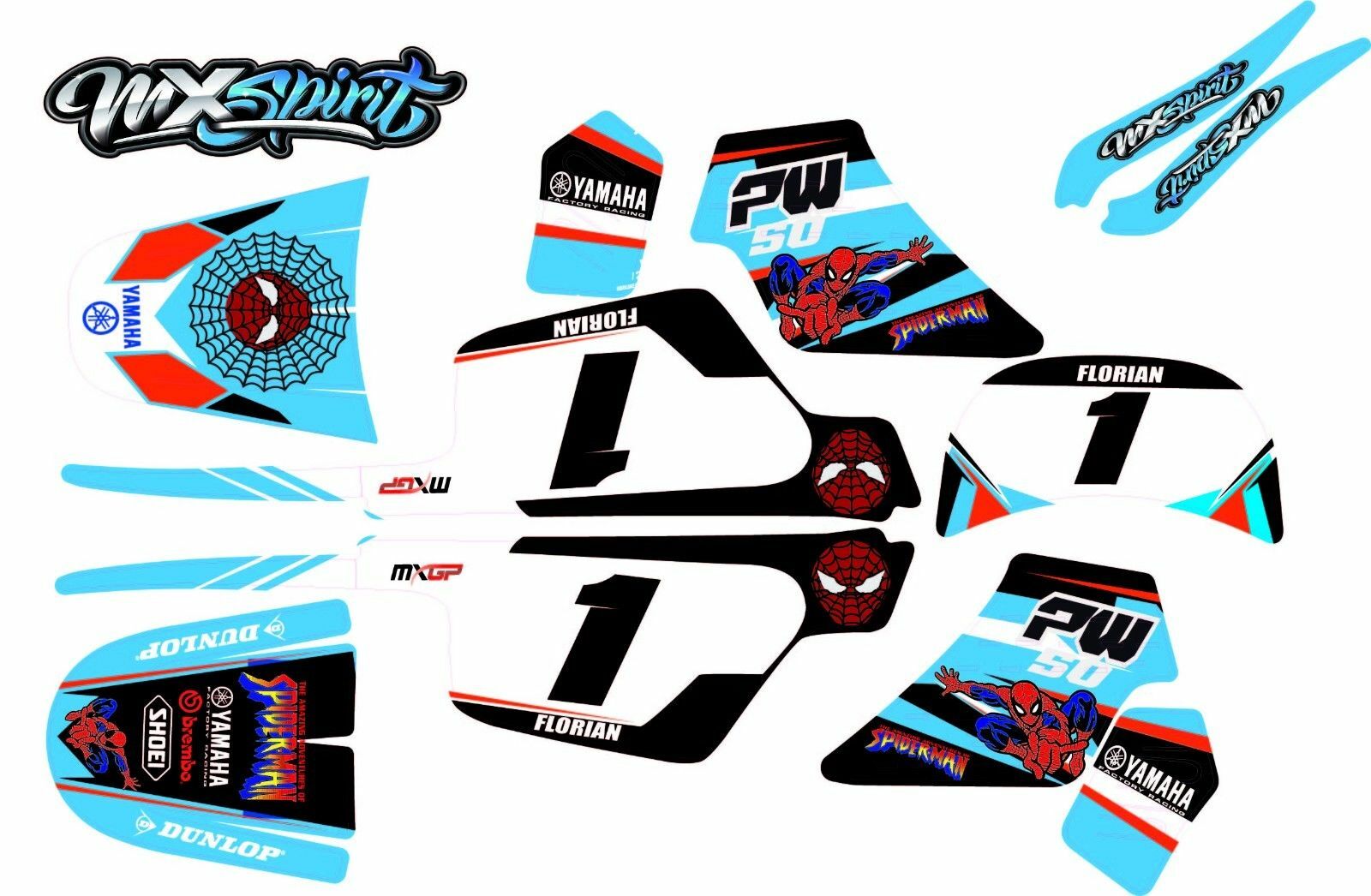 Kit déco PW50 Spider Man pour masquer les rayures de carrosserie piwi