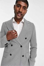Slim Fit Double Breasted Suit Jacket In Black And White Check