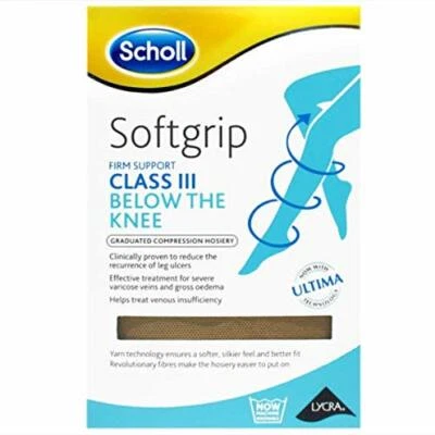 Scholl Softgrip Ultima Class 3 Open Toe Below Knee Stockings, Large, Natural - Image 1 of 2