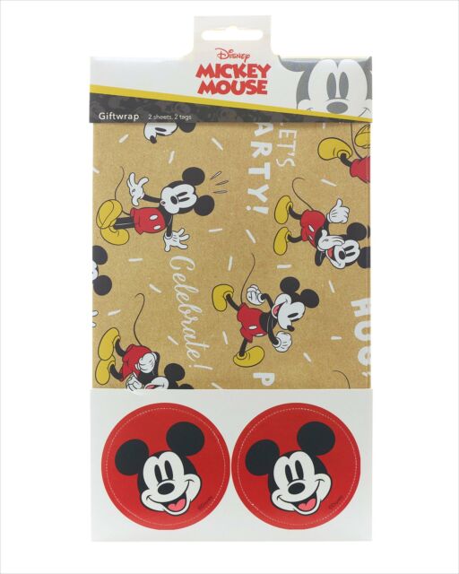 Disney Mickey Mouse Gift Wrap Pack Contains 2 Sheets & Tags Wrapping Paper