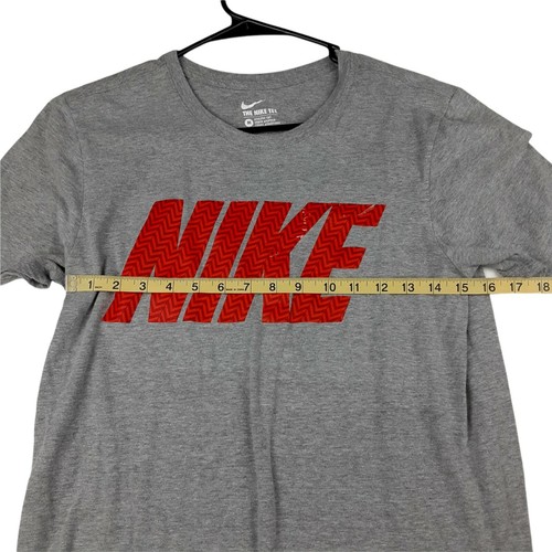 Mens Nike Running T Shirt Adult Medium Spellout Gym Workout Gray Bold - Picture 3 of 7