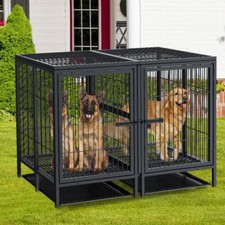 XXL Strong Metal Dog Cage Pet Dog Crate Kennel w/ Middle Divider Indoor Outdoor