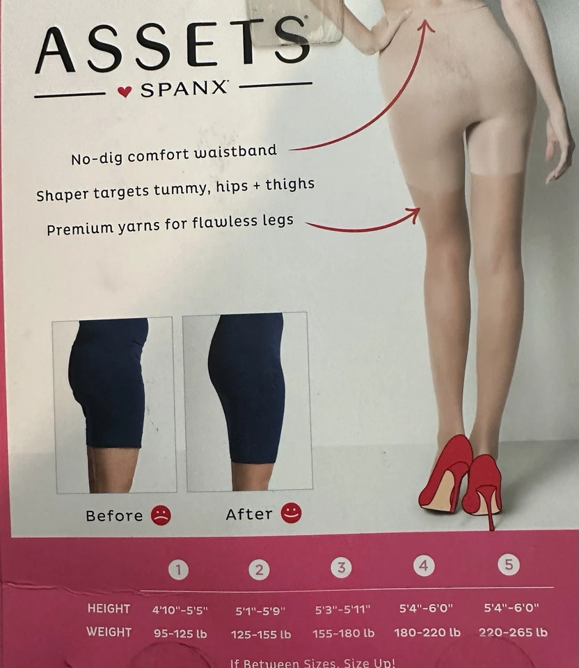 Spanx Assets Shaping Sheers Size 3 Black Pantyhose Built In Shaper Short - Image 4 of 4