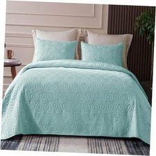 Queen Quilt Bedding Set, Soft Aqua Blue Full/Queen 96"x90" Light Blue