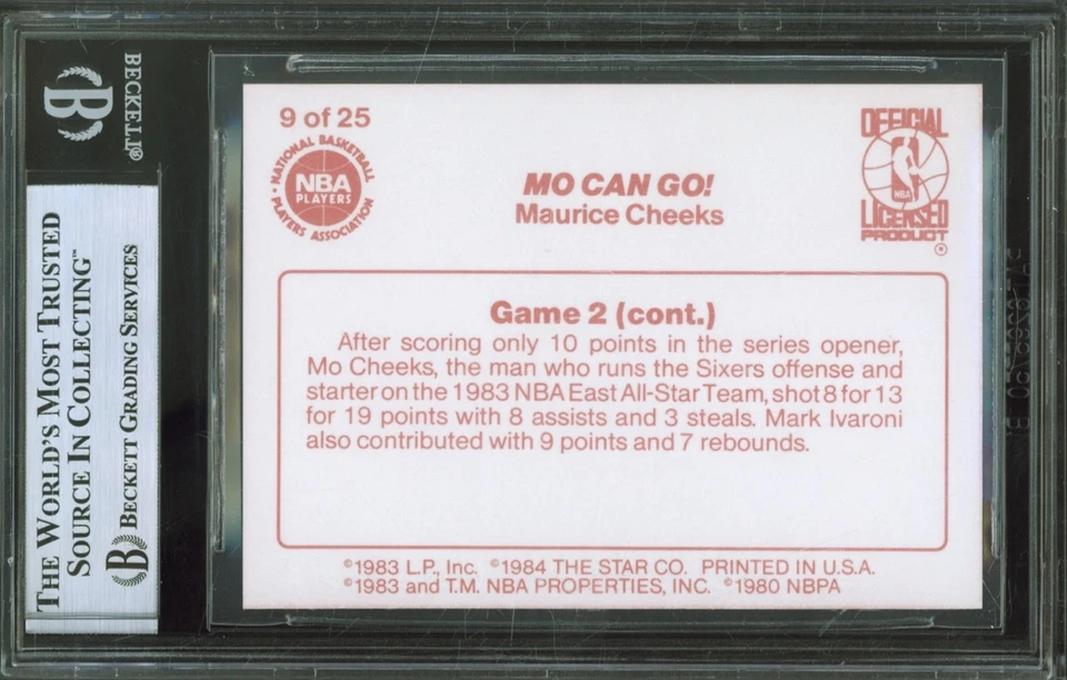 1983 Star Sixers Champs Basketball #9 Maurice Cheeks IA Mint BGS 9 - Image 2 of 2