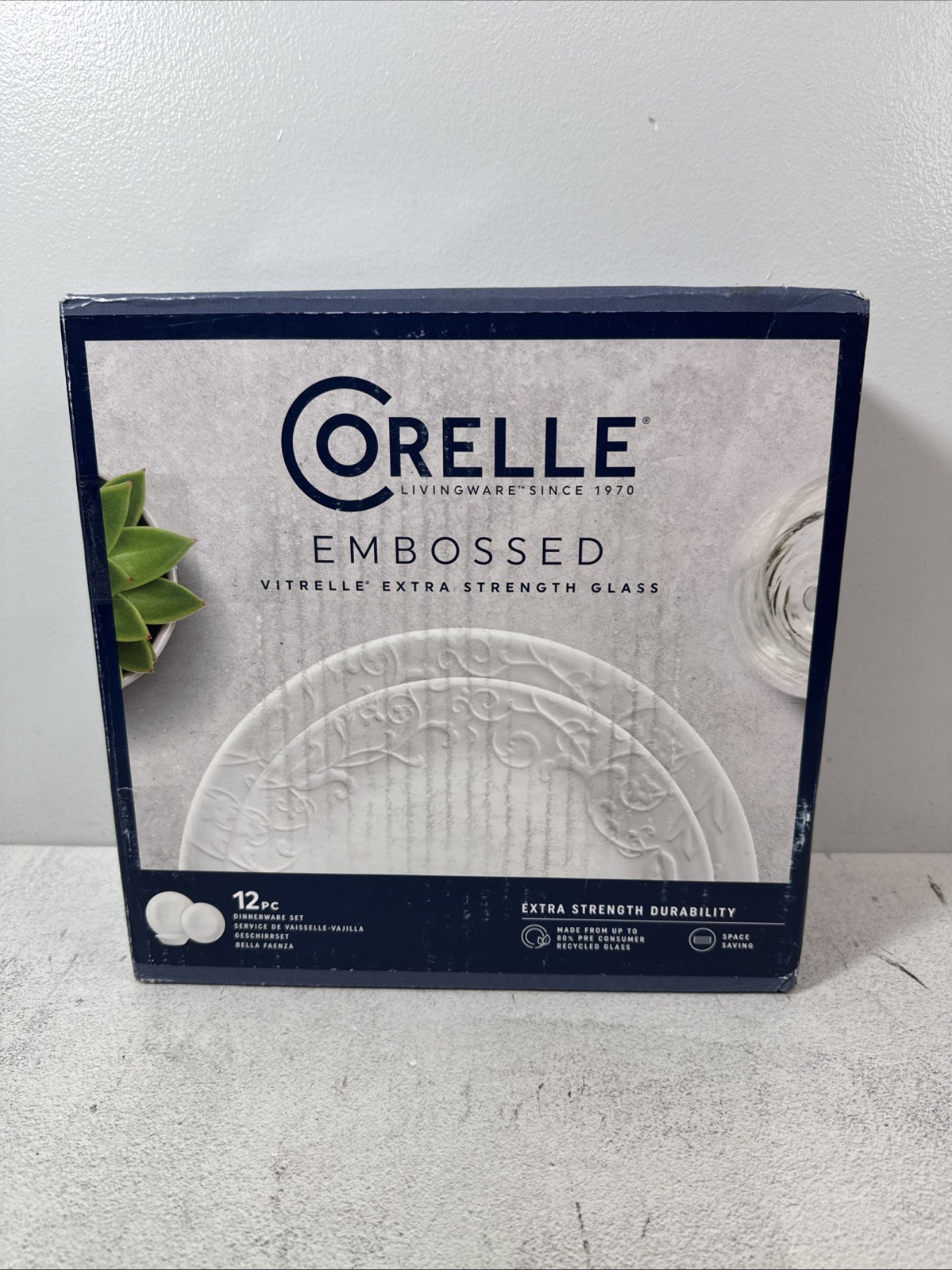 Corelle 12pc Embossed Bella Faenza Dinnerware Vitrelle Extra